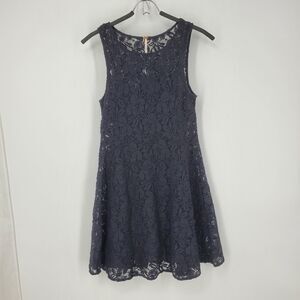 Free People Black Lace Dress Pullover Style Attached Slip With Adjustable Straps